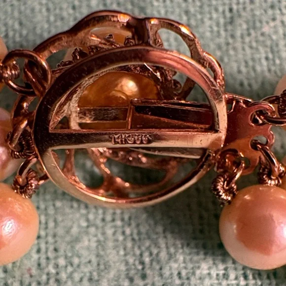 Golden Akoya Pearls, Triple Strand 14K - Picture 6 of 12